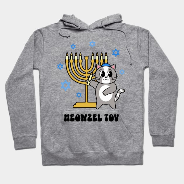 Meowzel Tov Funny Hanukkah Cat with Menorah Hoodie by PUFFYP